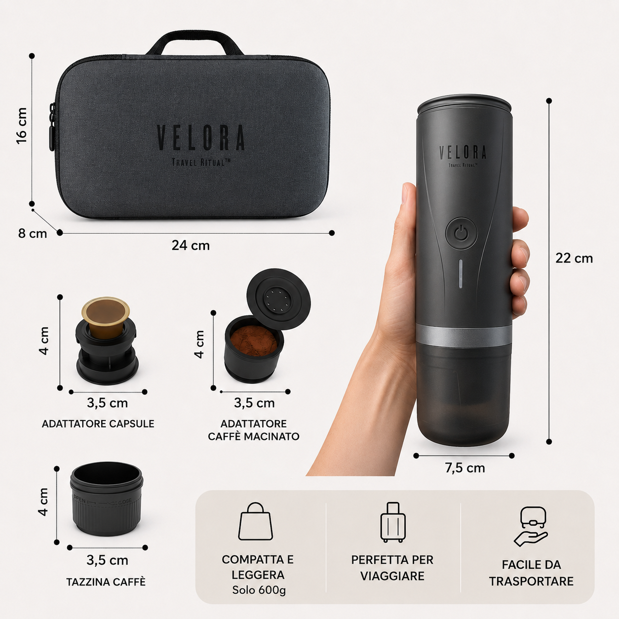 VELORA™ – Macchina da Caffè Portatile Espresso